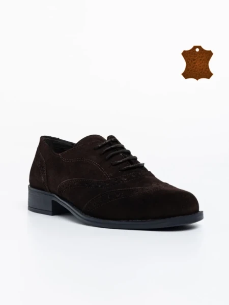 Всекидневни дамски обувки кафяви от естествена кожа обърната Jasmeen