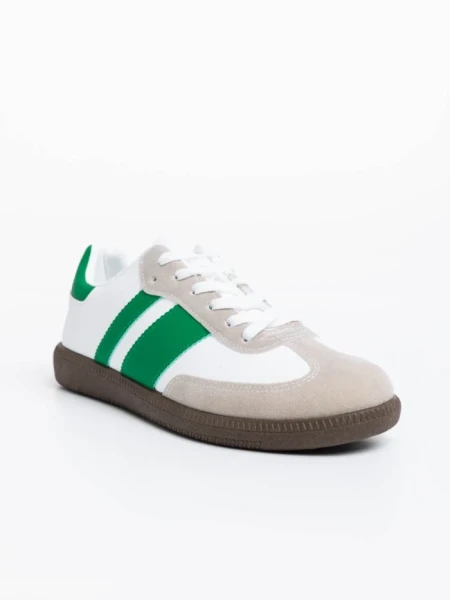 Мъжки спортни обувки бели с зелено от екологична кожа Silvius