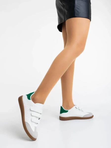 Дамски  спортни обувки бели с зелено от екологична кожа  Raynor