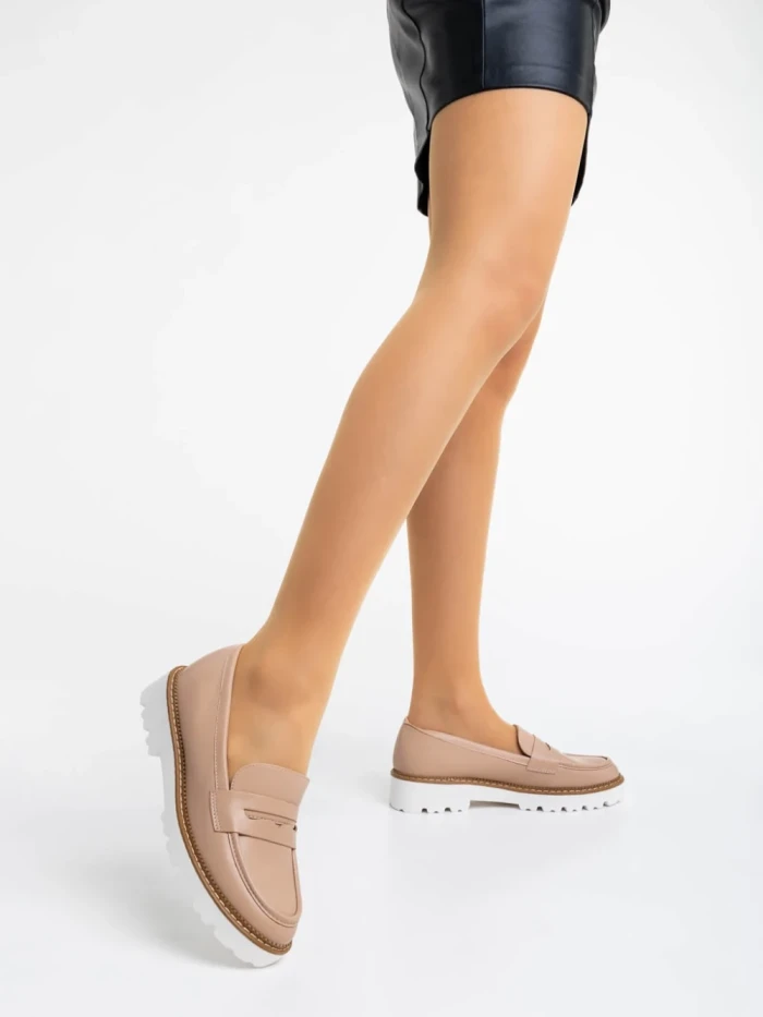 Дамски мокасини бежови от екологична кожа Leana