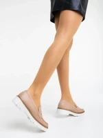 Дамски мокасини бежови от екологична кожа Leana