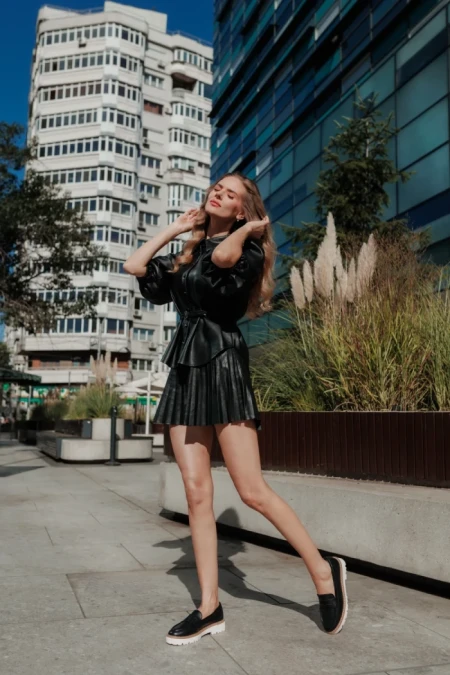 Дамски мокасини черни от екологична кожа Leana