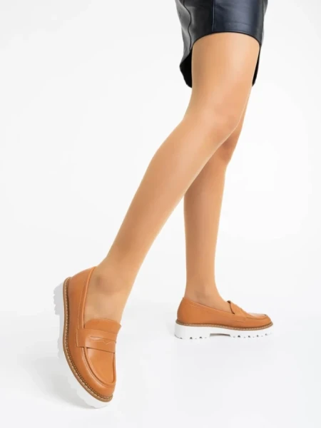 Дамски  мокасини камел от екологична кожа Leana