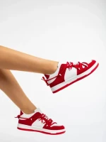 Дамски спортни обувки бели с червено  от екологична кожа Kamella