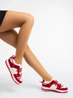 Дамски спортни обувки бели с червено  от екологична кожа Kamella