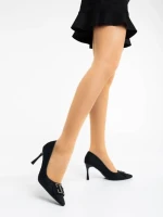 Дамски обувки с  ток  черни от текстилен  материал Elsabeth