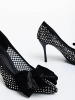 Дамски обувки с ток черни от текстилен  материал Marliss