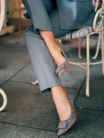 Дамски обувки с  ток сини от текстилен  материал Elsabeth