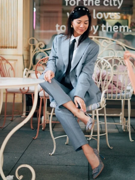 Дамски обувки с  ток сини от текстилен  материал Elsabeth