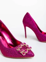 Дамски обувки  с ток фуксия от текстилен  материал Xanthia