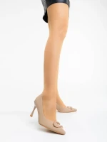 Дамски обувки с  ток бежови от текстилен  материал Tacey