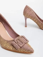 Дамски обувки с  ток розови от текстилен  материалElsabeth