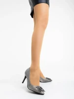 Дамски обувки с ток сиви  от текстилен  материал Friera