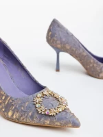 Дамски обувки с ток сини  от текстилен  материал Aneisha