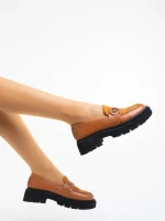 Дамски мокасини камел от екологична кожа Milde