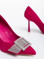Дамски обувки  фуксия с ток  от текстилен  материал Tiphanie