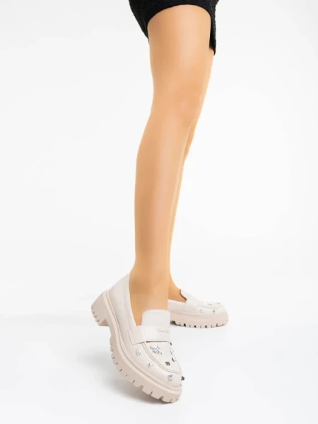 Дамски мокасини бежови  от екологична кожа Meridel