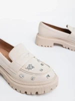 Дамски мокасини бежови  от екологична кожа Meridel