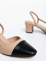 Дамски обувки с ток бежови  от екологична кожа Verna