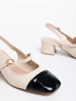 Дамски обувки с ток бежови от лакирана екологична кожа Ashlea