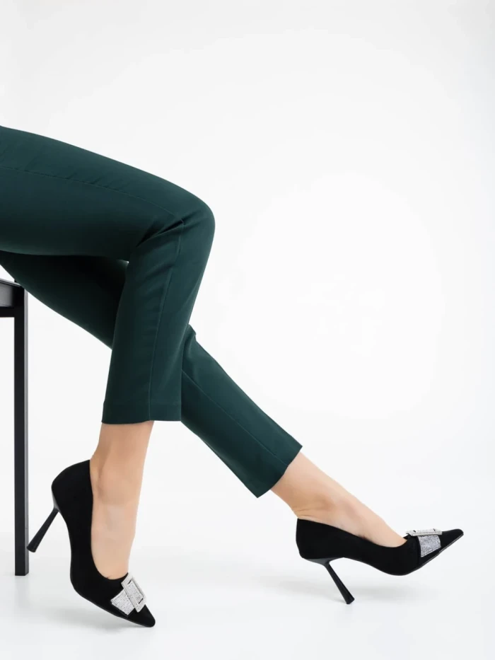 Дамски обувки с ток черни от текстилна материя Tiphanie