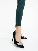 Дамски обувки с ток черни от текстилна материя Tiphanie