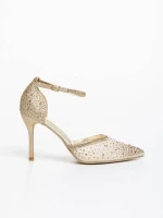 Дамски обувки с ток златни от текстилна материя Eartha