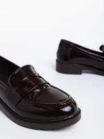 Дамски мокасини кафяви  от екологична кожа лачена Lanelle