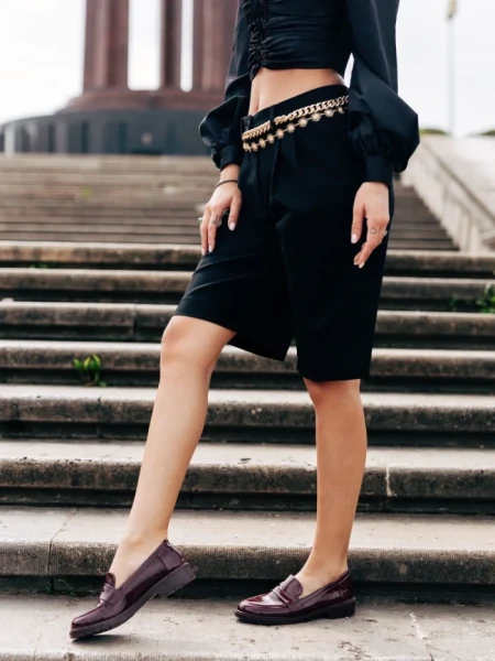 Дамски мокасини грена  от екологична кожа лачена Lanelle