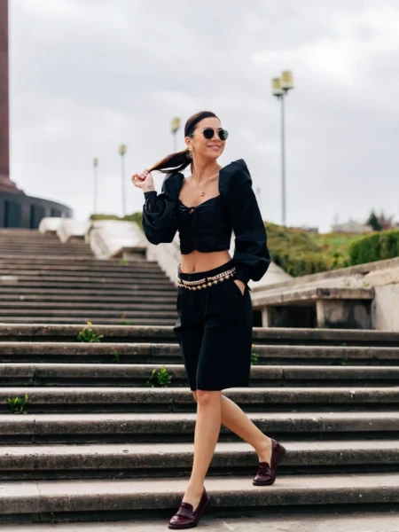 Дамски мокасини грена  от екологична кожа лачена Lanelle