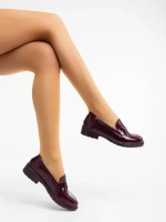 Дамски мокасини грена  от екологична кожа лачена Lanelle