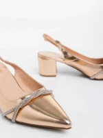 Дамски обувки  с ток шампанско от екологична кожа Minetta