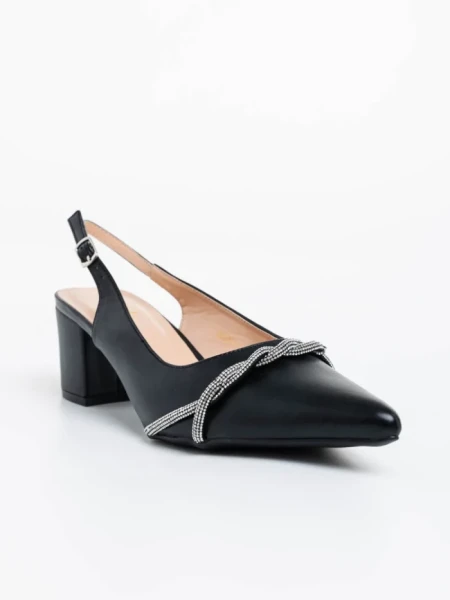 Дамски обувки с ток  черни от екологична кожа Minetta