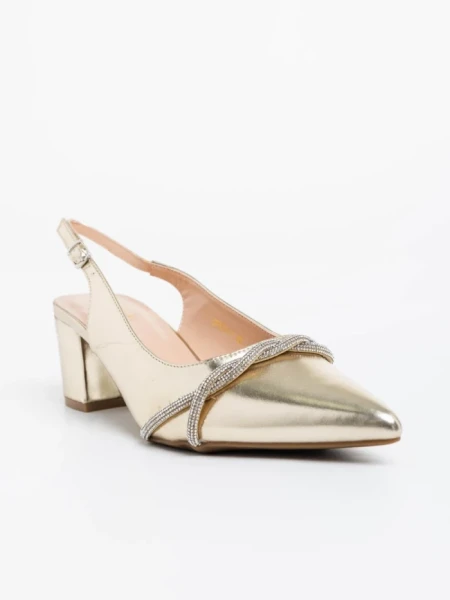 Дамски обувки с ток златисти  от екологична кожа Minetta