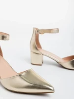 Дамски  обувки с ток златисти от екологична кожа Armelle
