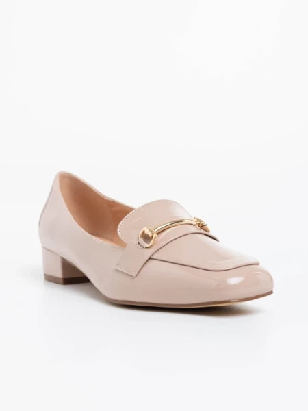 Дамски обувки с ток  бежови от екологична кожа лачена Shantay