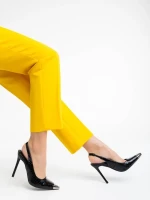 Дамски обувки  с ток черни от екологична кожа лачена Sheyla