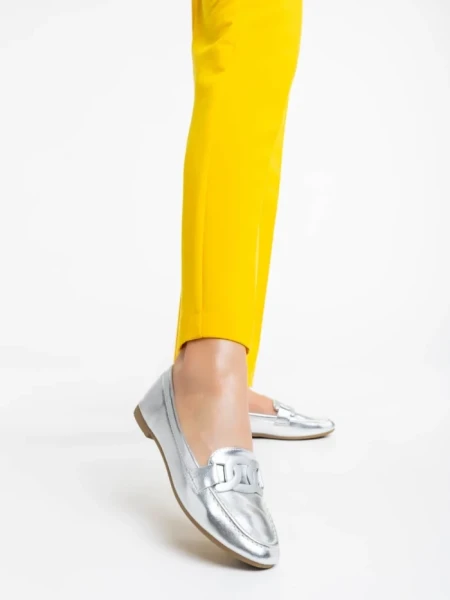 Дамски мокасини сребристи  от екологична кожа Kaylin