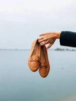 Дамски мокасини  камел от екологична кожа Hallam