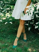 Дамскибалерини  зелени от текстилен материал Nadetta