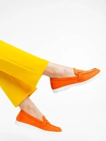 Дамски мокасини оранжеви от текстилен материал Nineve