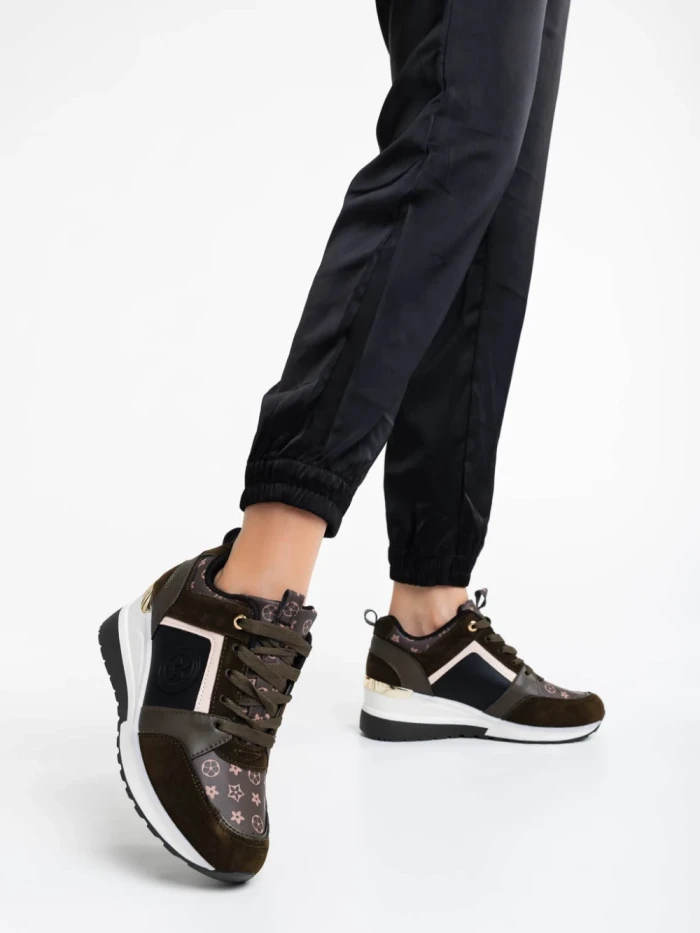 Дамски спортни обувки зелени от екологична кожаTyrina