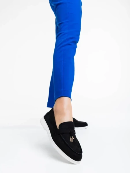 Дамски мокасини черни  от текстилен материал Amberly