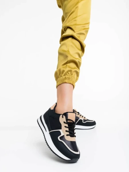 Дамски спортни обувки черни от екологична кожа и текстил Raelin