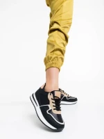 Дамски спортни обувки черни от екологична кожа и текстил Raelin