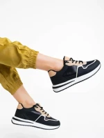 Дамски спортни обувки черни от екологична кожа и текстил Raelin