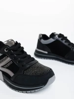 Дамски спортни обувки черни  от плат и екологична кожа Ravenna