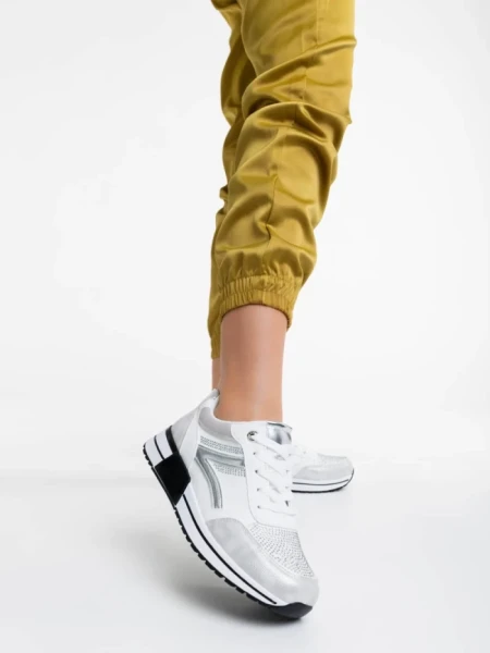 Дамски спортни обувки бели  от текстил и екологична кожа Ravenna