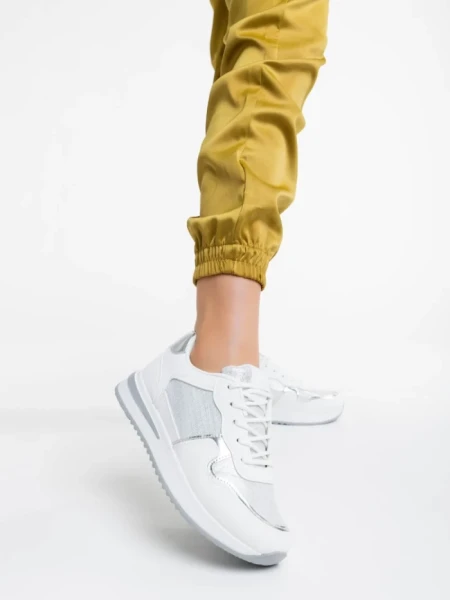 Дамски спортни обувки бели от екологична кожа и текстил Raelin