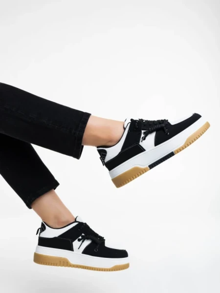 Дамски спортни обувки бели с черно от екологична кожа Rheia